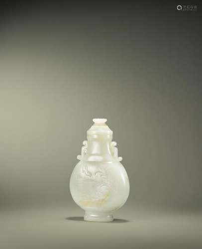 A SUPERB WHITE JADE 'BIRD AND MILLET' VASE AND COVER...