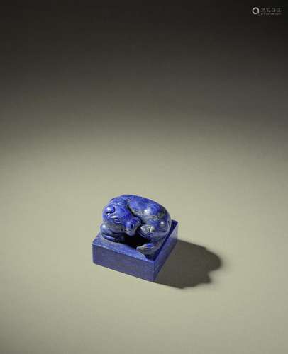 A LAPIS LAZULI 'HORSE' SEAL 19th century (2)