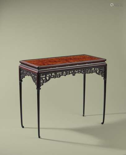 A WAISTED ZITAN TABLE WITH BURLWOOD TOP Qing Dynasty