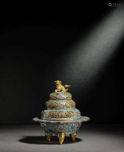 A SMALL CLOISONNÉ ENAMEL INCENSE BURNER AND COVER Qing Dyna...