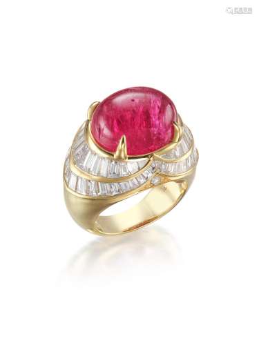 PINK SPINEL AND DIAMOND RING