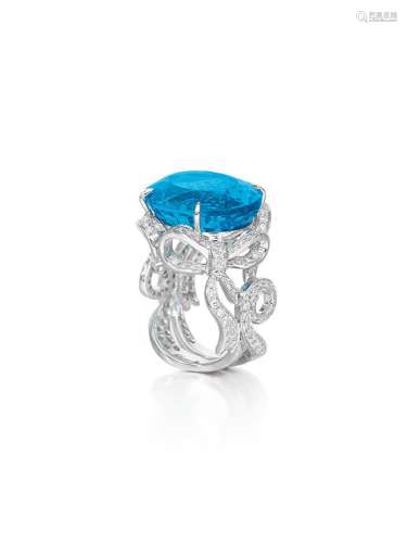 BLUE TOPAZ AND DIAMOND 'RIBBON' RING