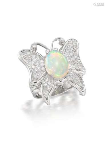 OPAL AND DIAMOND 'BUTTERFLY' RING