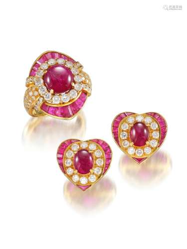 RUBY AND DIAMOND RING AND EARRING SET