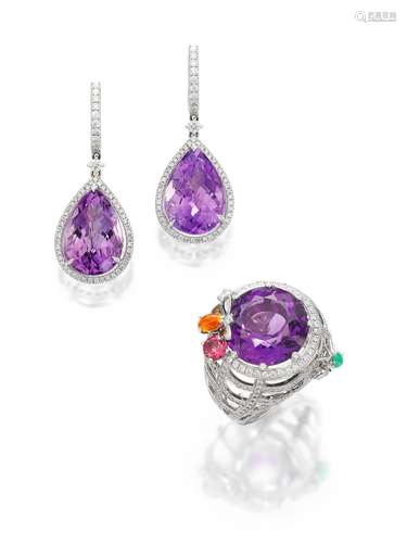 CHAUMET: AMETHYST, GEM-SET AND DIAMOND DRESS RING, AND PAIR ...