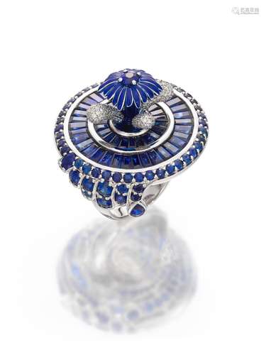 SAPPHIRE AND DIAMOND 'FOUNTAIN' RING