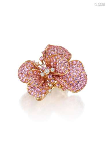 PINK SAPPHIRE AND DIAMOND 'FLOWER' RING