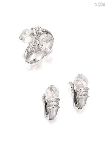 BOUCHERON: ROCK CRYSTAL AND DIAMOND RING AND EARCLIP SET (2)