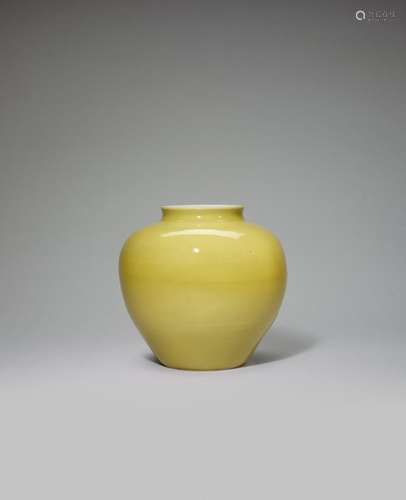 A RARE YELLOW-GLAZED OVOID JAR Jiajing six-character mark an...