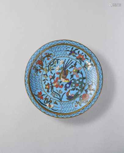 AN EXQUISITE CLOISONNÉ ENAMEL 'BIRD AND FLOWER' DISH...