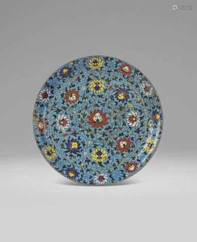 A RARE CLOISONNÉ ENAMEL 'LOTUS' DISH 15th century