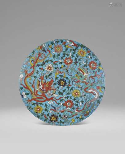 AN UNUSUAL CLOISONNÉ ENAMEL 'DRAGON' PLAQUE Wanli si...