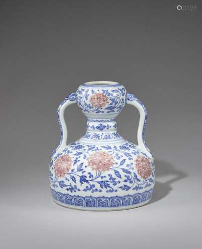 AN EXQUISITE AND RARE UNDERGLAZE-BLUE AND COPPER-RED DOUBLE-...