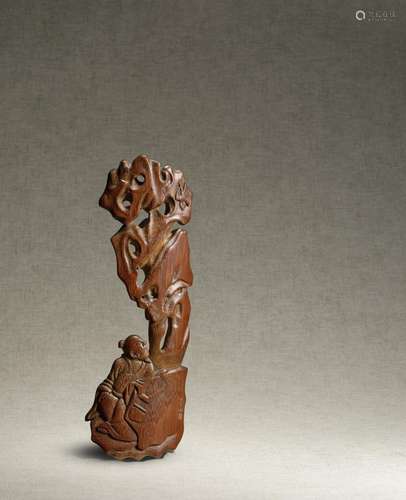 A SUPBERLY CARVED AND RARE BAMBOO 'DIVERTED BY A SWALLOW...