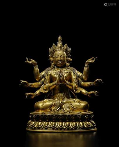 A MAGNIFICENT AND RARE GILT-GOPPER ALLOY FIGURE OF MARICHI K...