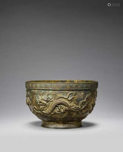 A RARE GILT-BRONZE 'DRAGON' BOWL Qianlong