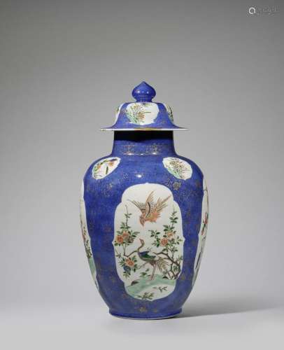 A POWDER-BLUE-GROUND FAMILLE VERTE JAR AND COVER Kangxi (2)