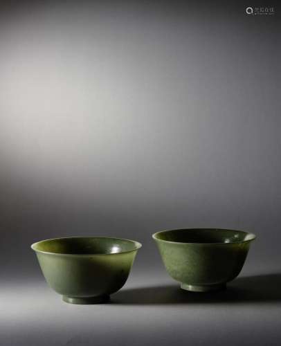 AN EXQUISITE AND RARE PAIR OF IMPERIAL SPINACH-GREEN JADE BO...
