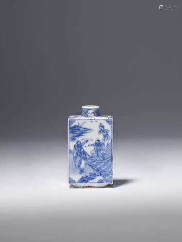 A RARE BLUE AND WHITE RECTANGULAR SNUFF BOTTLE Xianfeng two-...