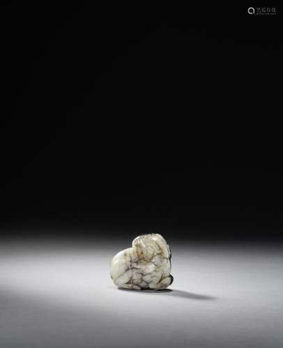 A WHITE AND BLACK JADE 'RAM' CARVING Song/Ming Dynas...