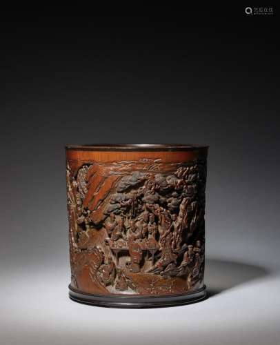 A FINELY CARVED BAMBOO 'SCHOLARS' BRUSHPOT, BITONG E...