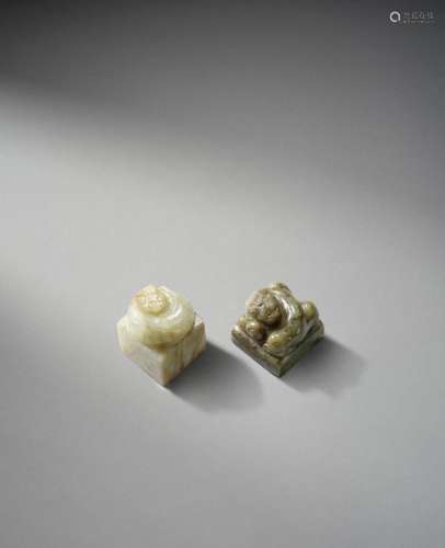 TWO SQUARE JADE 'CHILONG' SEALS Qing Dynasty or earl...