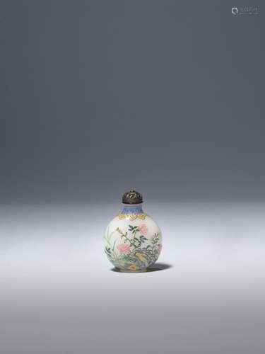 AN ENAMELLED GLASS 'BIRD AND FLOWERS' SNUFF BOTTLE b...