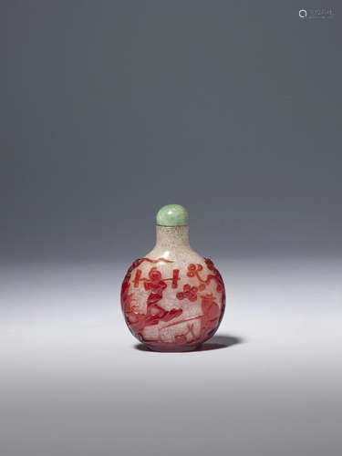 A RED-OVERLAY GLASS 'FOUR NOBLE OCCUPATIONS' SNUFF B...