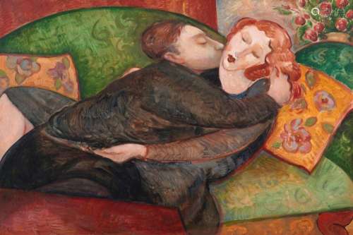GLEN PREECE (born 1957) Lovers on a Green Couch oil on canva...