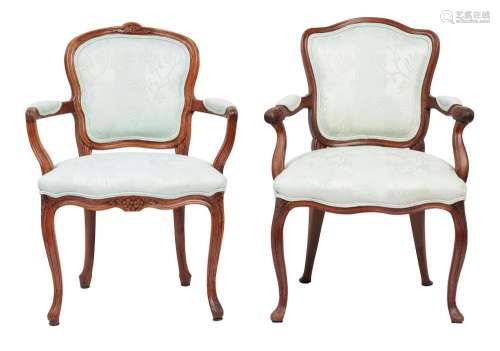 TWO SIMILAR CONTINENTAL LOUIS XV FRUITWOOD FAUTEUILS