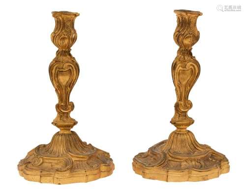 A PAIR OF ORMOLU CANDLESTICKS