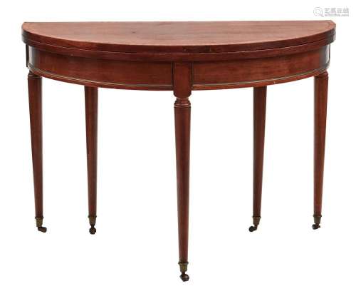A BRASS MOUNTED MAHOGANY DEMI LUNE SUPPER TABLE