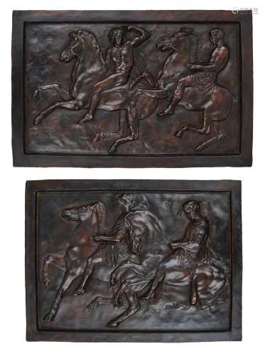 A PAIR OF BRONZE RELIEF PANELS