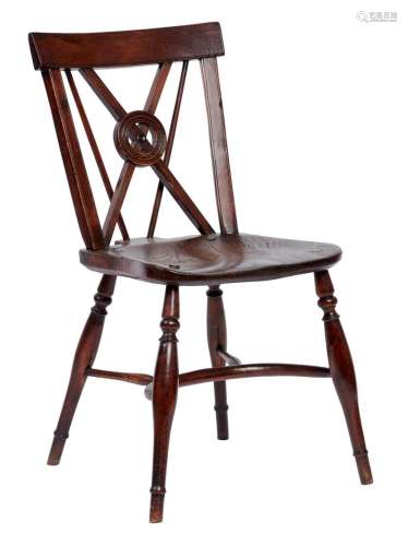 A RUSTIC GEORGE IV YEW AND ELM DINING CHAIR
