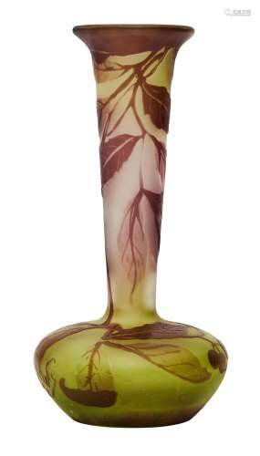 A SMALL GALLE CAMEO GLASS BOTTLE VASE