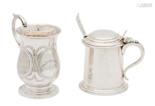 A VICTORIAN SILVER CHRISTENING CUP AND A GEORGE V SILVER MUS...