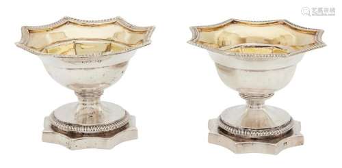 Pair of George IV Silver Salts with Gardrooned Edges