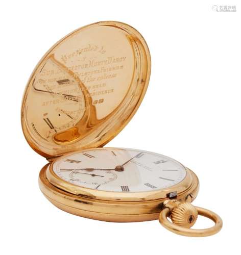 A GENTLEMAN'S HUNTER CASED 18CT GOLD POCKET WATCH