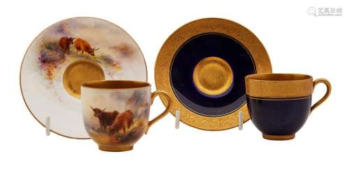 TWO ROYAL WORCESTER COFFEE CUPS AND SAUCERS