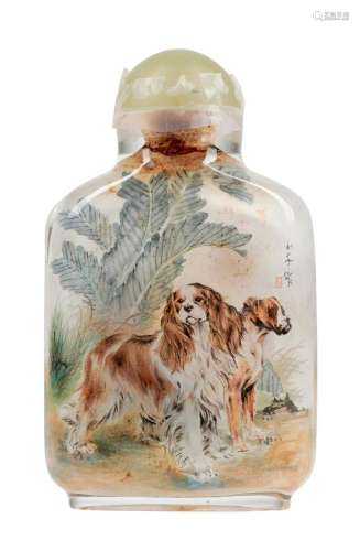 A CHINESE INSIDE PAINTED GLASS SNUFF BOTTLE