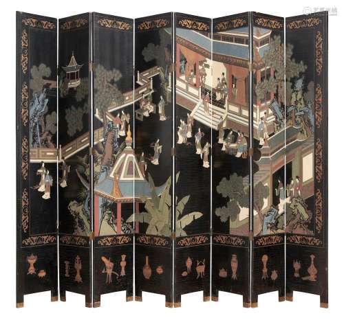 A CHINESE COROMANDEL LACQUER EIGHT PANEL SCREEN