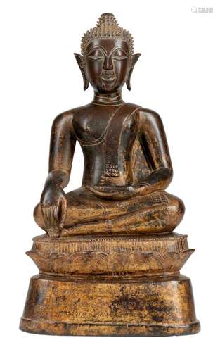 A LAOTIAN BRONZE SEATED BUDDHA