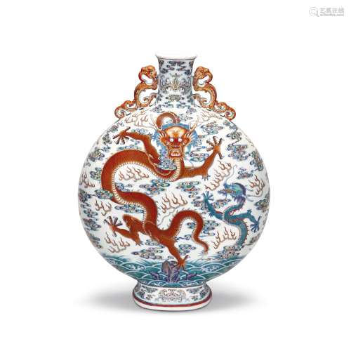 A FINE AND EXTREMELY RARE DOUCAI ‘DRAGON’ MOONFLASK QIANLONG...