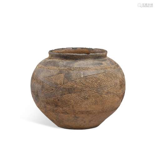 A gray pottery jar with incised designs, Probably Angangxi C...