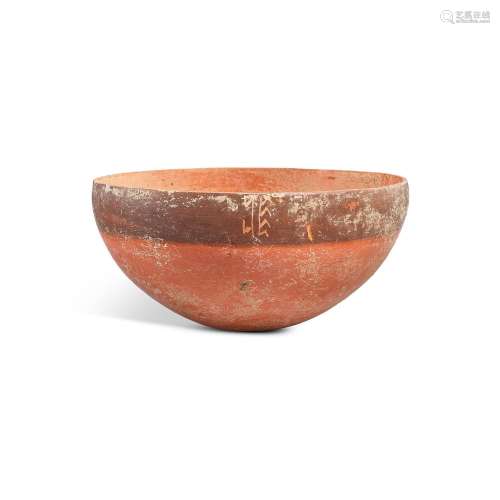 An incised large red pottery bowl, Yangshao culture, Banpo p...