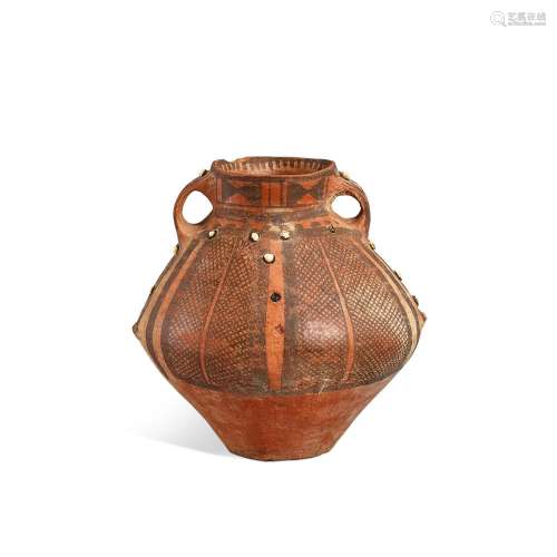 An inlaid painted pottery jar, Majiayao culture, Machang pha...