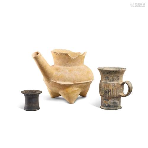 A group of three pottery vessels, Dawenkou culture to Longsh...