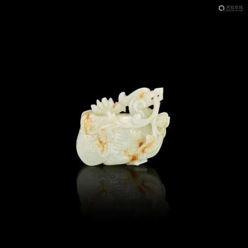 A white jade archaistic 'duck and lotus' group, Qing...