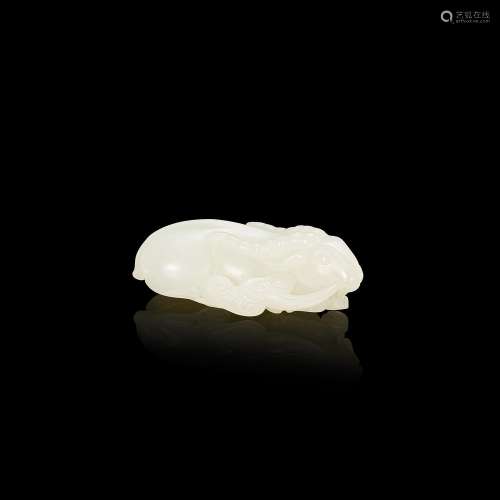 A white jade 'ram and lingzhi' group, Qing dynasty, ...