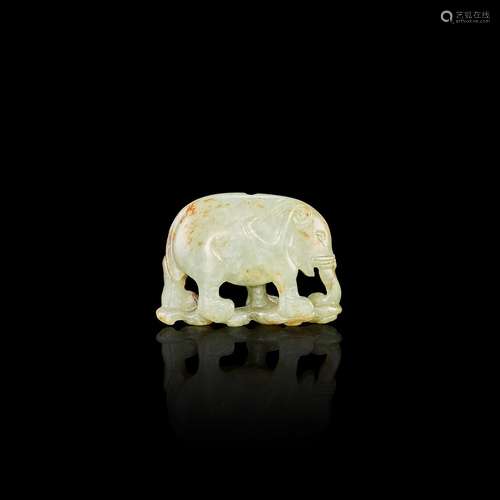 A celadon jade 'elephant' pendant, Ming dynasty 明 青...